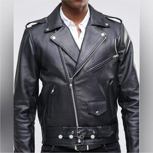 ASOS Reclaimed Vintage Men's Black Jacket
 Genuine Real Leather Biker Jacket XL